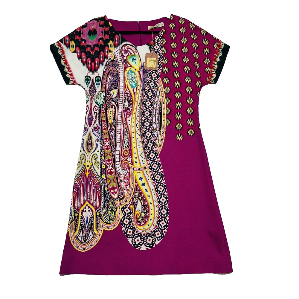 ETRO Milano 38 US/2 Dress Silk Blend Purple Paisley Cap Sleeve Back Zip NWT$1580